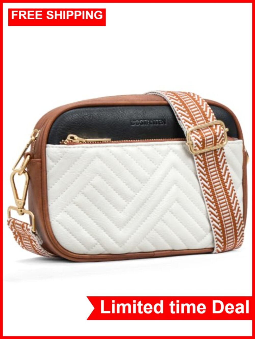 Quilted Small Crossbody Bag Vegan Leather Purse with Wide Strap